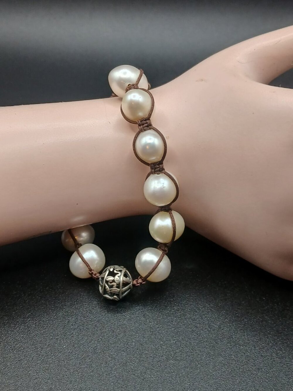 Silpada Retired "Rugged Pearl" Sterling Silver Adjustable Cord Bracelet B2424
